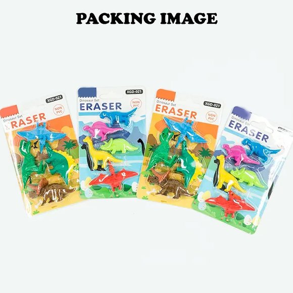Dinosaur Cartoon Pencil Eraser Set for School Kids - Picture 11 of 11